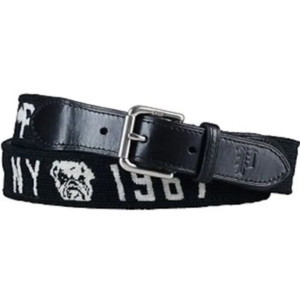Polo Ralph Lauren Varsity Needlepoint Bulldog Black Belt Size 36
